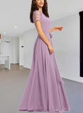 Aria A-line Scoop Floor-Length Chiffon Lace Bridesmaid Dress UKP0019455