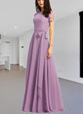 Aria A-line Scoop Floor-Length Chiffon Lace Bridesmaid Dress UKP0019455