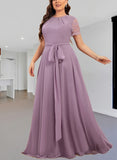 Aria A-line Scoop Floor-Length Chiffon Lace Bridesmaid Dress UKP0019455