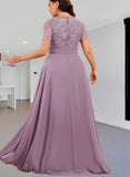 Aria A-line Scoop Floor-Length Chiffon Lace Bridesmaid Dress UKP0019455