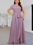 Aria A-line Scoop Floor-Length Chiffon Lace Bridesmaid Dress UKP0019455