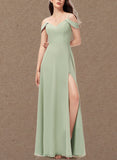 Elisa A-line V-Neck Floor-Length Chiffon Bridesmaid Dress UKP0019456