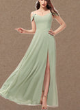 Elisa A-line V-Neck Floor-Length Chiffon Bridesmaid Dress UKP0019456