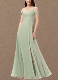 Elisa A-line V-Neck Floor-Length Chiffon Bridesmaid Dress UKP0019456