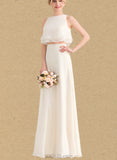 Zaniyah A-line Scoop Floor-Length Chiffon Bridesmaid Dress With Cascading Ruffles UKP0019457