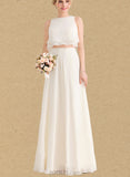 Zaniyah A-line Scoop Floor-Length Chiffon Bridesmaid Dress With Cascading Ruffles UKP0019457