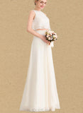 Zaniyah A-line Scoop Floor-Length Chiffon Bridesmaid Dress With Cascading Ruffles UKP0019457