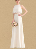 Zaniyah A-line Scoop Floor-Length Chiffon Bridesmaid Dress With Cascading Ruffles UKP0019457