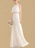 Zaniyah A-line Scoop Floor-Length Chiffon Bridesmaid Dress With Cascading Ruffles UKP0019457