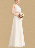 Zaniyah A-line Scoop Floor-Length Chiffon Bridesmaid Dress With Cascading Ruffles UKP0019457