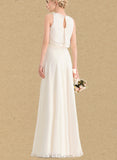 Zaniyah A-line Scoop Floor-Length Chiffon Bridesmaid Dress With Cascading Ruffles UKP0019457