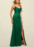 Lillianna A-line Cowl Floor-Length Satin Bridesmaid Dress UKP0019458