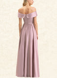 Kassandra A-line Off the Shoulder Floor-Length Satin Bridesmaid Dress UKP0019459