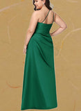 Shea A-line One Shoulder Floor-Length Satin Bridesmaid Dress UKP0019461