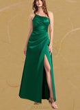 Shea A-line One Shoulder Floor-Length Satin Bridesmaid Dress UKP0019461