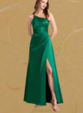 Shea A-line One Shoulder Floor-Length Satin Bridesmaid Dress UKP0019461