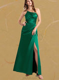 Shea A-line One Shoulder Floor-Length Satin Bridesmaid Dress UKP0019461