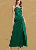 Shea A-line One Shoulder Floor-Length Satin Bridesmaid Dress UKP0019461