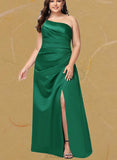 Shea A-line One Shoulder Floor-Length Satin Bridesmaid Dress UKP0019461