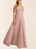 Mckayla A-line V-Neck Floor-Length Chiffon Lace Bridesmaid Dress UKP0019462