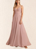 Mckayla A-line V-Neck Floor-Length Chiffon Lace Bridesmaid Dress UKP0019462