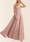 Mckayla A-line V-Neck Floor-Length Chiffon Lace Bridesmaid Dress UKP0019462