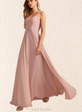 Mckayla A-line V-Neck Floor-Length Chiffon Lace Bridesmaid Dress UKP0019462