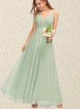 Jaiden A-line V-Neck Floor-Length Chiffon Bridesmaid Dress With Ruffle UKP0019465