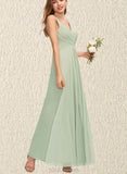 Jaiden A-line V-Neck Floor-Length Chiffon Bridesmaid Dress With Ruffle UKP0019465