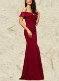 Erin Sheath/Column Off the Shoulder Floor-Length Chiffon Bridesmaid Dress With Cascading Ruffles UKP0019466