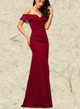 Erin Sheath/Column Off the Shoulder Floor-Length Chiffon Bridesmaid Dress With Cascading Ruffles UKP0019466