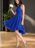 Gertrude A-line Scoop Asymmetrical Chiffon Bridesmaid Dress With Ruffle UKP0019467