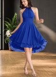 Gertrude A-line Scoop Asymmetrical Chiffon Bridesmaid Dress With Ruffle UKP0019467