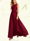 Paola A-line High Neck Floor-Length Chiffon Bridesmaid Dress With Bow UKP0019468