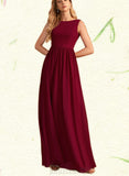 Paola A-line High Neck Floor-Length Chiffon Bridesmaid Dress With Bow UKP0019468