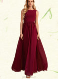 Paola A-line High Neck Floor-Length Chiffon Bridesmaid Dress With Bow UKP0019468