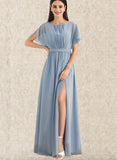 Emerson A-line Scoop Floor-Length Chiffon Bridesmaid Dress With Ruffle UKP0019469