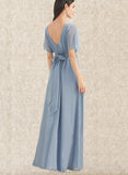 Emerson A-line Scoop Floor-Length Chiffon Bridesmaid Dress With Ruffle UKP0019469