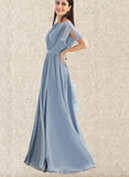 Emerson A-line Scoop Floor-Length Chiffon Bridesmaid Dress With Ruffle UKP0019469