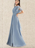 Emerson A-line Scoop Floor-Length Chiffon Bridesmaid Dress With Ruffle UKP0019469