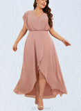 Nora A-line V-Neck Asymmetrical Chiffon Bridesmaid Dress UKP0019470