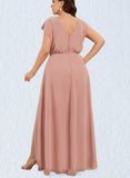 Nora A-line V-Neck Asymmetrical Chiffon Bridesmaid Dress UKP0019470