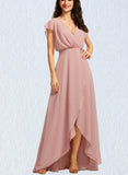 Nora A-line V-Neck Asymmetrical Chiffon Bridesmaid Dress UKP0019470