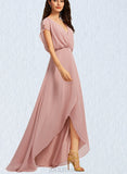 Nora A-line V-Neck Asymmetrical Chiffon Bridesmaid Dress UKP0019470