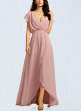 Nora A-line V-Neck Asymmetrical Chiffon Bridesmaid Dress UKP0019470