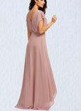 Nora A-line V-Neck Asymmetrical Chiffon Bridesmaid Dress UKP0019470