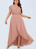 Nora A-line V-Neck Asymmetrical Chiffon Bridesmaid Dress UKP0019470