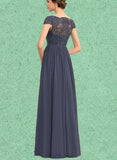 Lorelai A-line Scoop Floor-Length Chiffon Lace Bridesmaid Dress UKP0019471