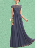 Lorelai A-line Scoop Floor-Length Chiffon Lace Bridesmaid Dress UKP0019471