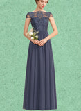 Lorelai A-line Scoop Floor-Length Chiffon Lace Bridesmaid Dress UKP0019471